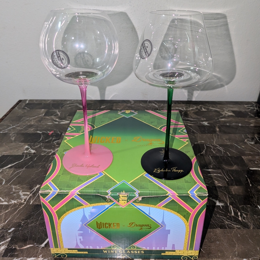 Wicked Fancy Wine Glass Set with Pink and Black Stems